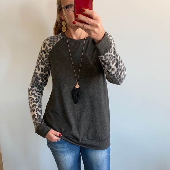 Tops - Leopard Print & Grey Tunic Top